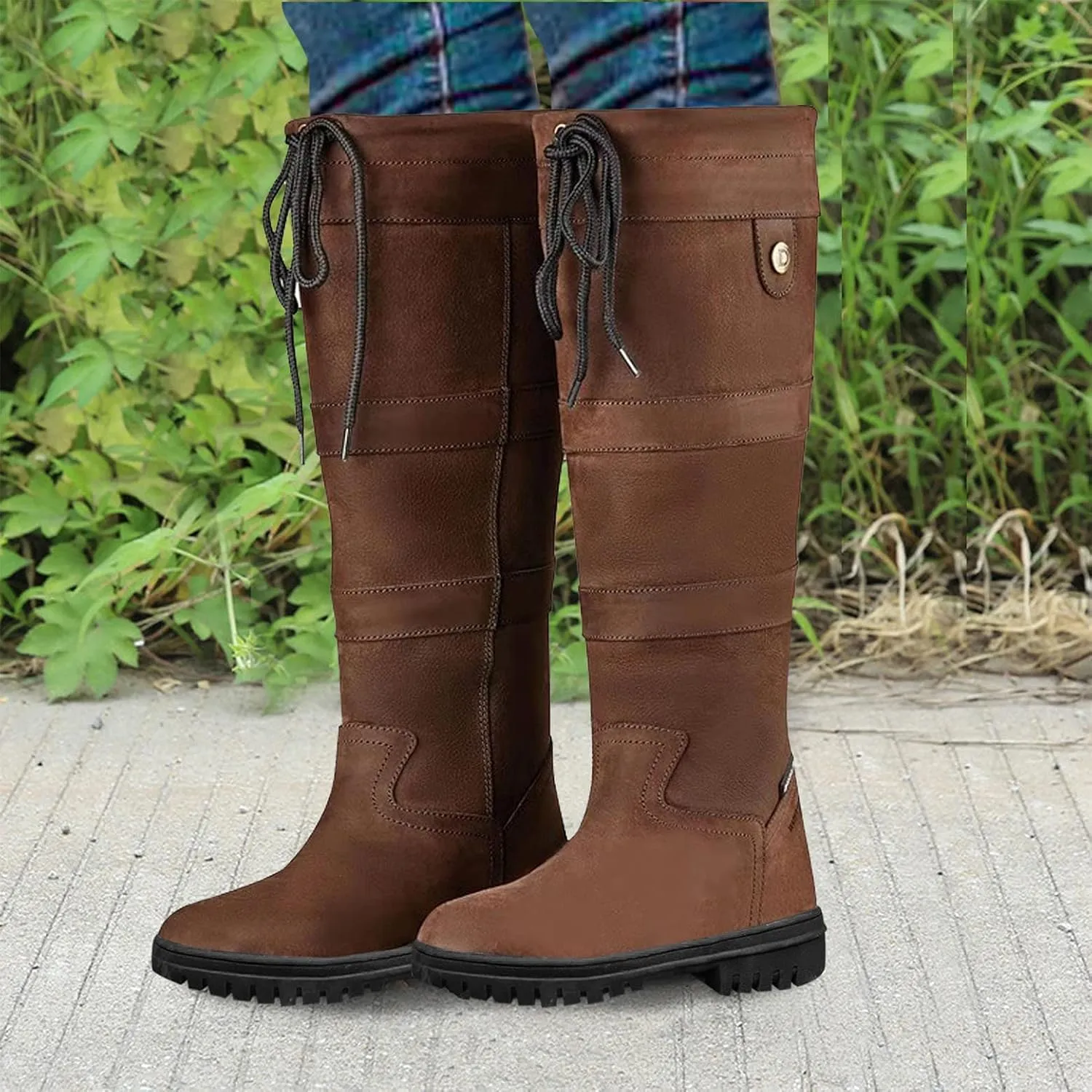 Winter Boots for Women Wide Calf Knee High Snow Boots Cold Weather Pull On Chunky Low Hee Thigh High Boots