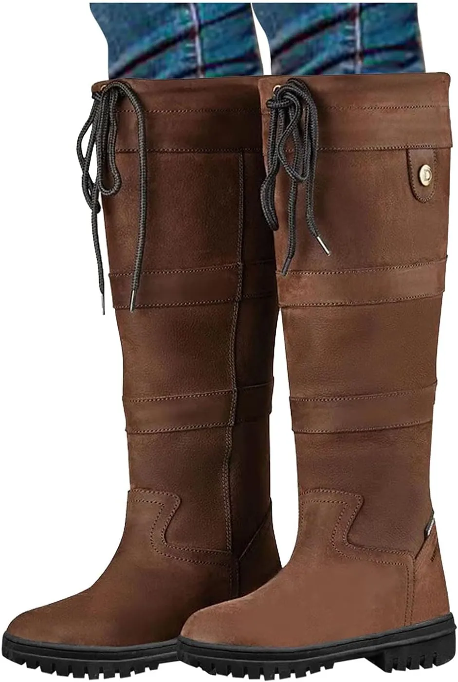 Winter Boots for Women Wide Calf Knee High Snow Boots Cold Weather Pull On Chunky Low Hee Thigh High Boots