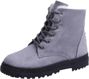 Winter Boots for Women Wide Width,Warm Fur Lined Snow Boots Casual Lace Up Ankle Boots Platform Round ToeFlat Boots