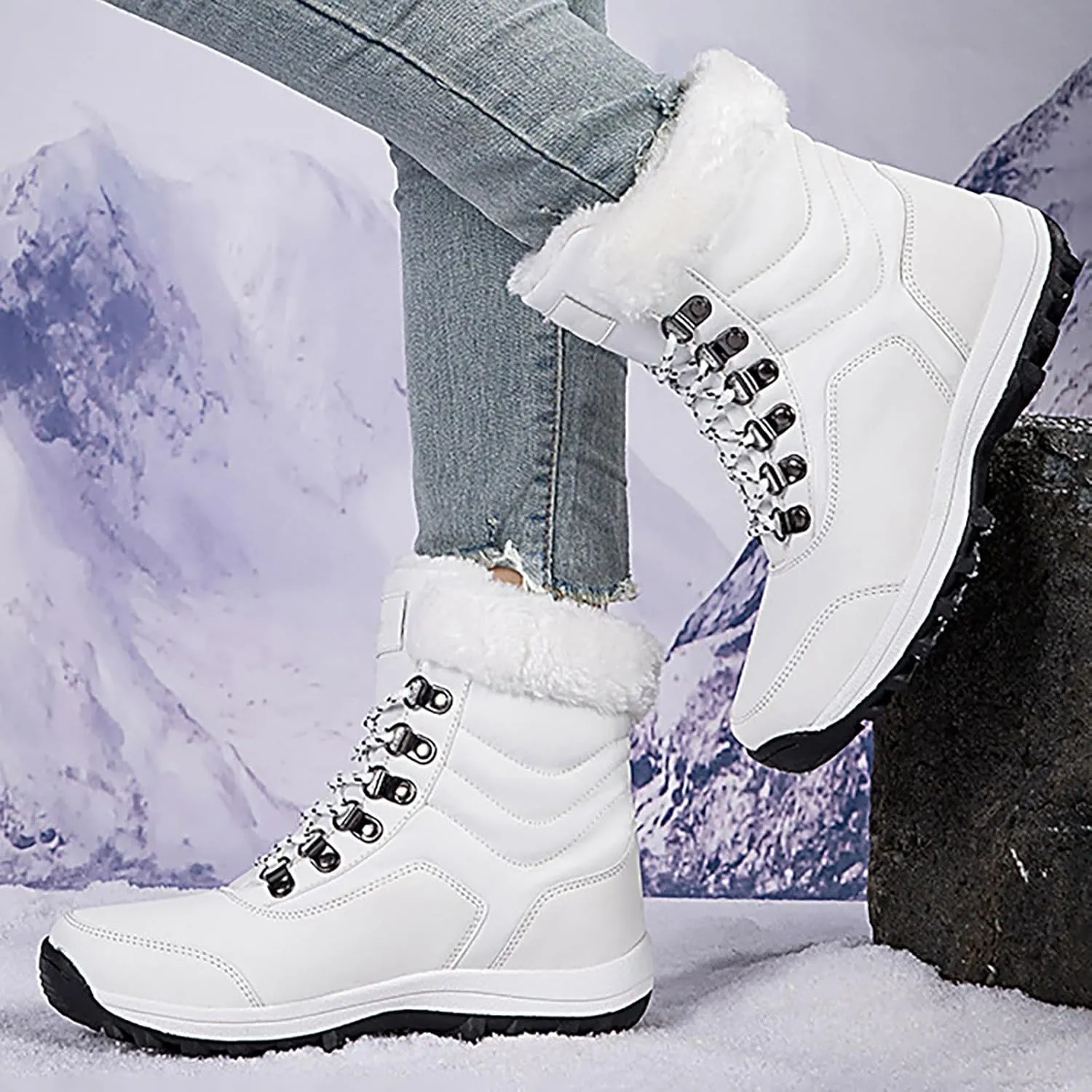 Winter Shoes for Women 2024 Waterproof Insulated Fur Boots Outdoor Duck Shoes Platform Winter Work Boots for Women Snow Boots