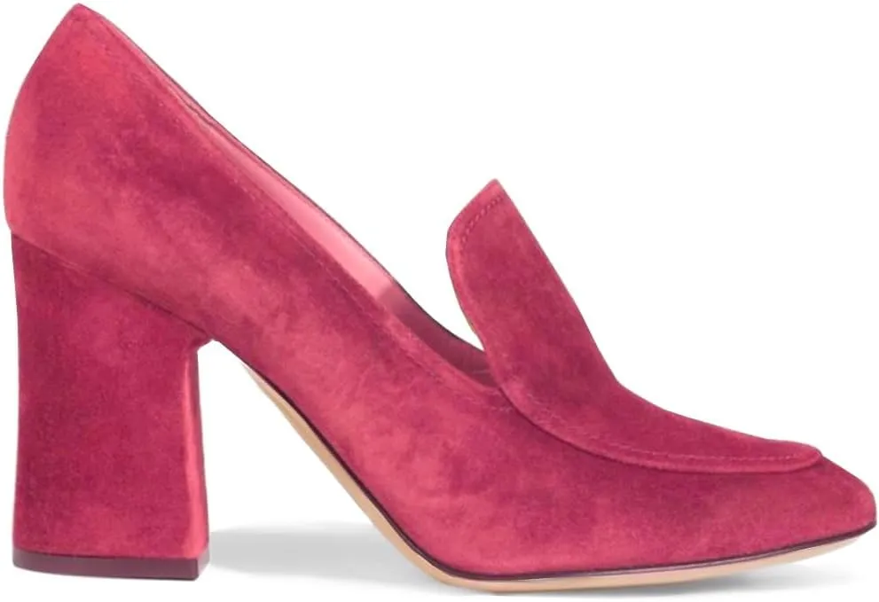 Women Chunky Block Heel Pumps Square Closed Toe Slip On Oxford Loafers Shoes 3 Inch High Heels Work Pump Suede Loafer for Office Ladies Classic Formal Business Professional Comfort 4-11 M US