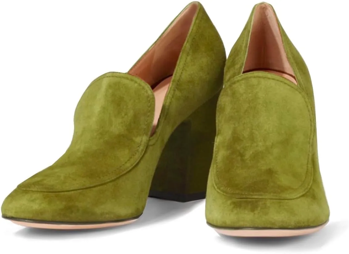 Women Chunky Block Heel Pumps Square Closed Toe Slip On Oxford Loafers Shoes 3 Inch High Heels Work Pump Suede Loafer for Office Ladies Classic Formal Business Professional Comfort 4-11 M US