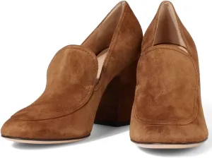 Women Chunky Block Heel Pumps Square Closed Toe Slip On Oxford Loafers Shoes 3 Inch High Heels Work Pump Suede Loafer for Office Ladies Classic Formal Business Professional Comfort 4-11 M US