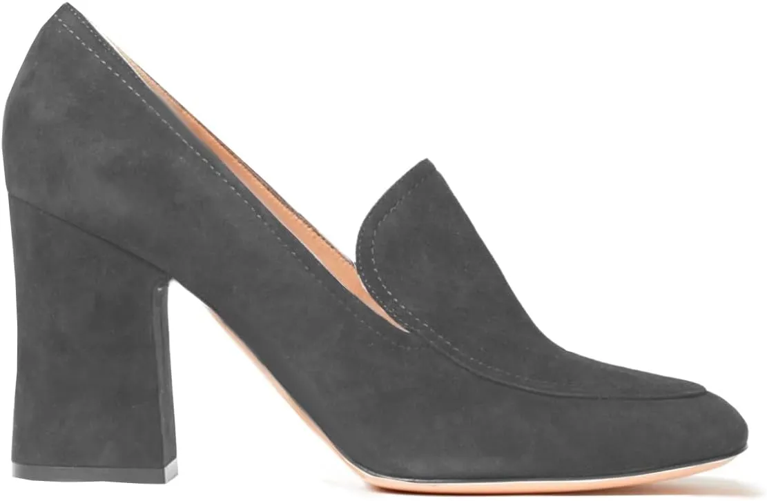 Women Chunky Block Heel Pumps Square Closed Toe Slip On Oxford Loafers Shoes 3 Inch High Heels Work Pump Suede Loafer for Office Ladies Classic Formal Business Professional Comfort 4-11 M US