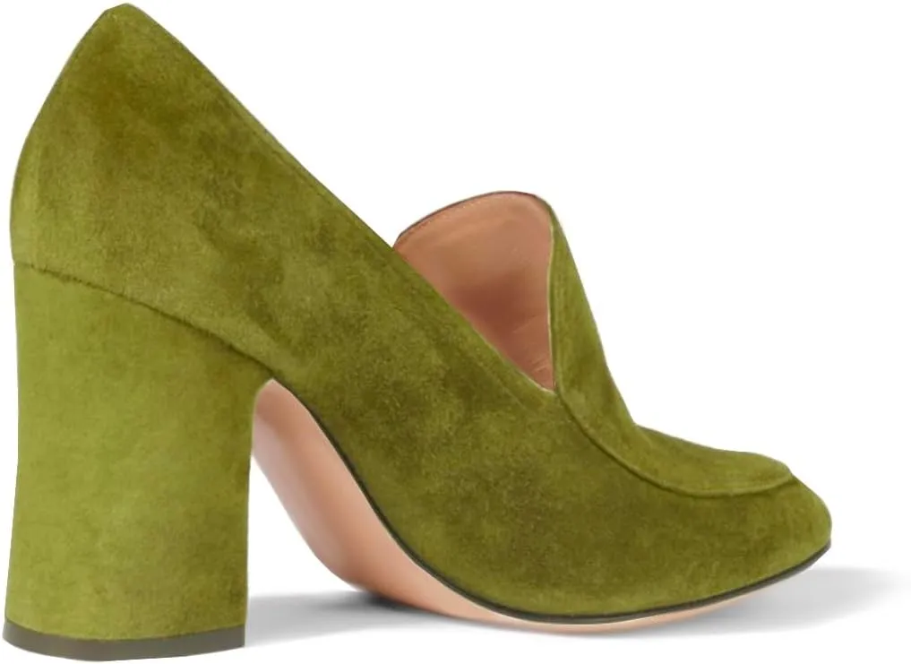 Women Chunky Block Heel Pumps Square Closed Toe Slip On Oxford Loafers Shoes 3 Inch High Heels Work Pump Suede Loafer for Office Ladies Classic Formal Business Professional Comfort 4-11 M US