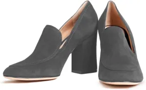 Women Chunky Block Heel Pumps Square Closed Toe Slip On Oxford Loafers Shoes 3 Inch High Heels Work Pump Suede Loafer for Office Ladies Classic Formal Business Professional Comfort 4-11 M US