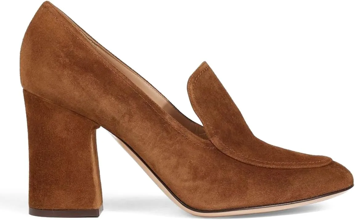 Women Chunky Block Heel Pumps Square Closed Toe Slip On Oxford Loafers Shoes 3 Inch High Heels Work Pump Suede Loafer for Office Ladies Classic Formal Business Professional Comfort 4-11 M US