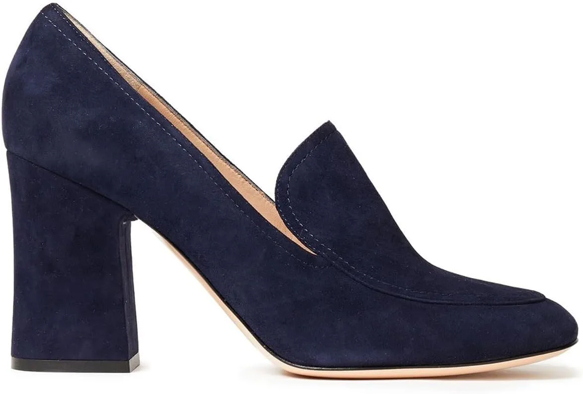 Women Chunky Block Heel Pumps Square Closed Toe Slip On Oxford Loafers Shoes 3 Inch High Heels Work Pump Suede Loafer for Office Ladies Classic Formal Business Professional Comfort 4-11 M US