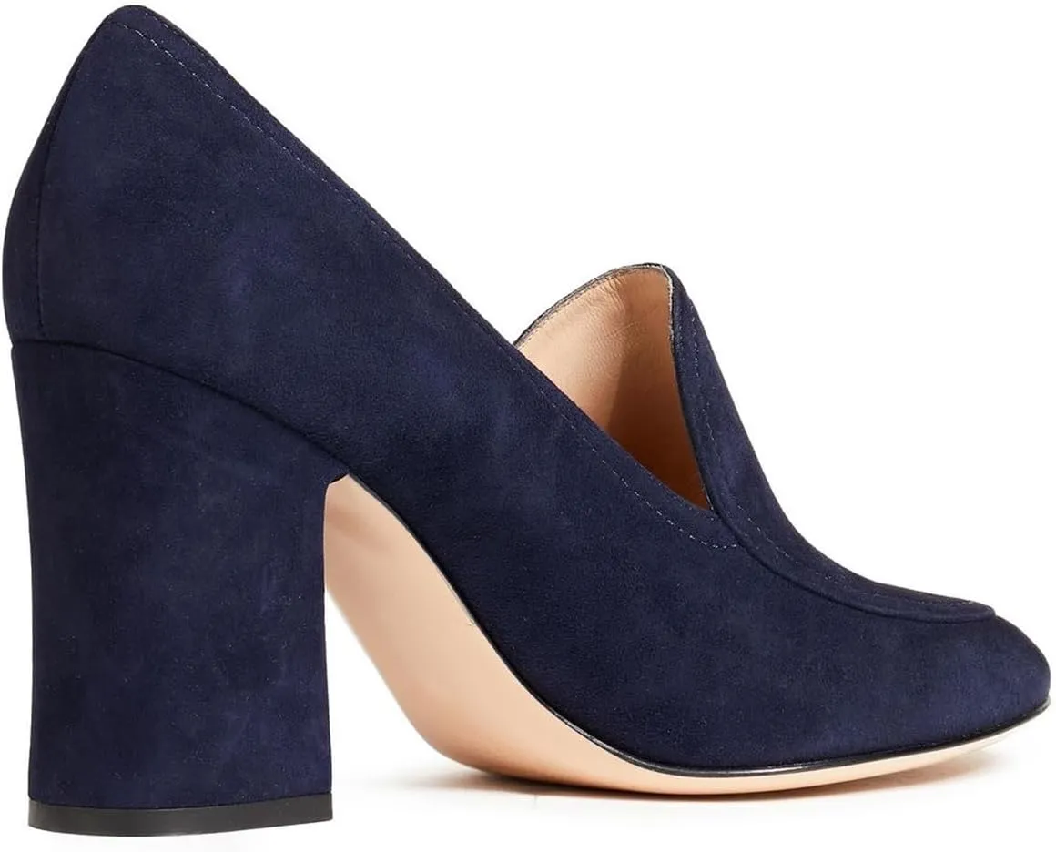 Women Chunky Block Heel Pumps Square Closed Toe Slip On Oxford Loafers Shoes 3 Inch High Heels Work Pump Suede Loafer for Office Ladies Classic Formal Business Professional Comfort 4-11 M US