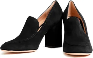 Women Chunky Block Heel Pumps Square Closed Toe Slip On Oxford Loafers Shoes 3 Inch High Heels Work Pump Suede Loafer for Office Ladies Classic Formal Business Professional Comfort 4-11 M US