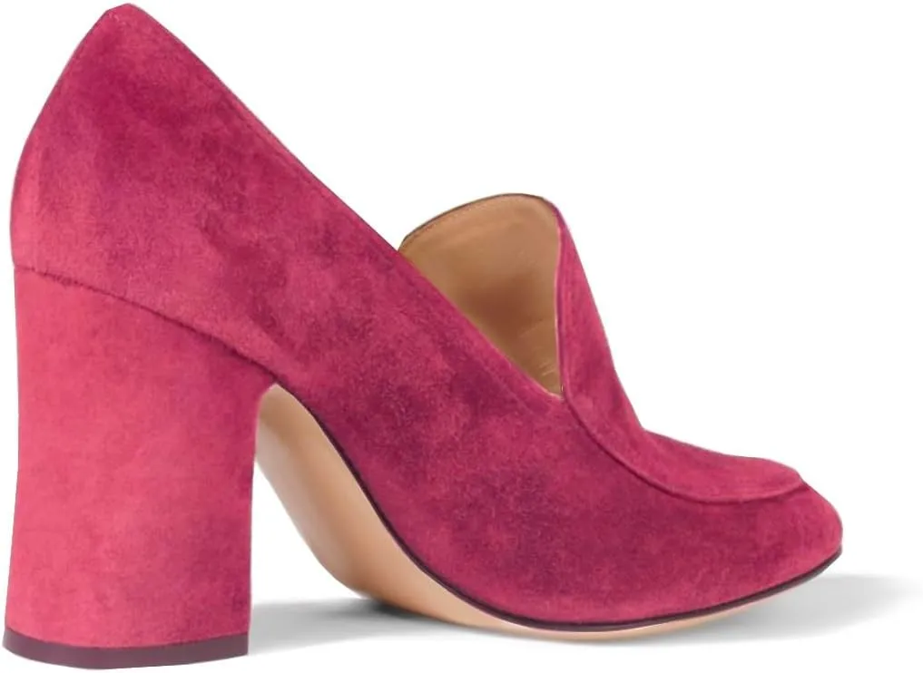 Women Chunky Block Heel Pumps Square Closed Toe Slip On Oxford Loafers Shoes 3 Inch High Heels Work Pump Suede Loafer for Office Ladies Classic Formal Business Professional Comfort 4-11 M US
