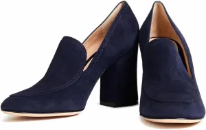 Women Chunky Block Heel Pumps Square Closed Toe Slip On Oxford Loafers Shoes 3 Inch High Heels Work Pump Suede Loafer for Office Ladies Classic Formal Business Professional Comfort 4-11 M US