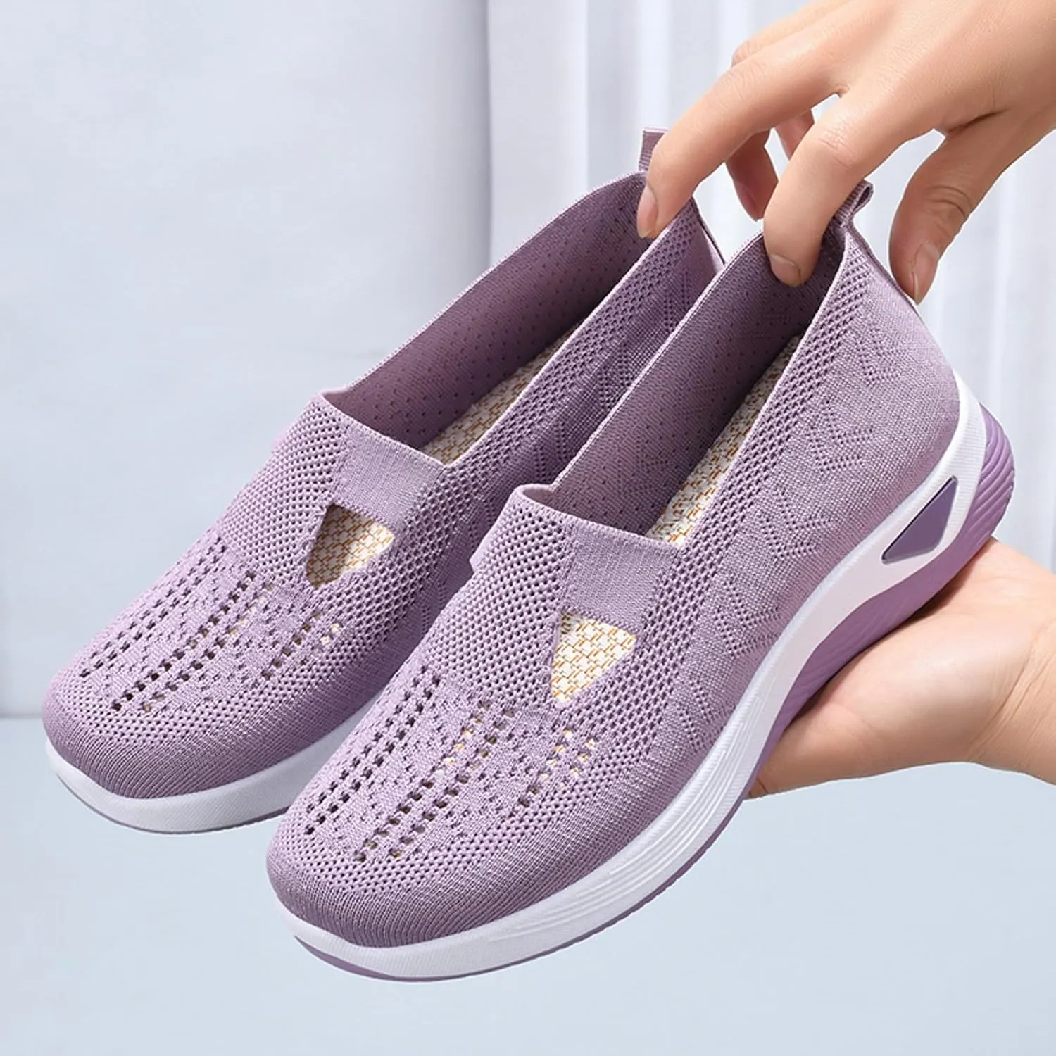 Women Comfortable Slip On Shoes Lightweight Walking Sneakers Canvas Casual Flats Non Slip Elastic Loafers