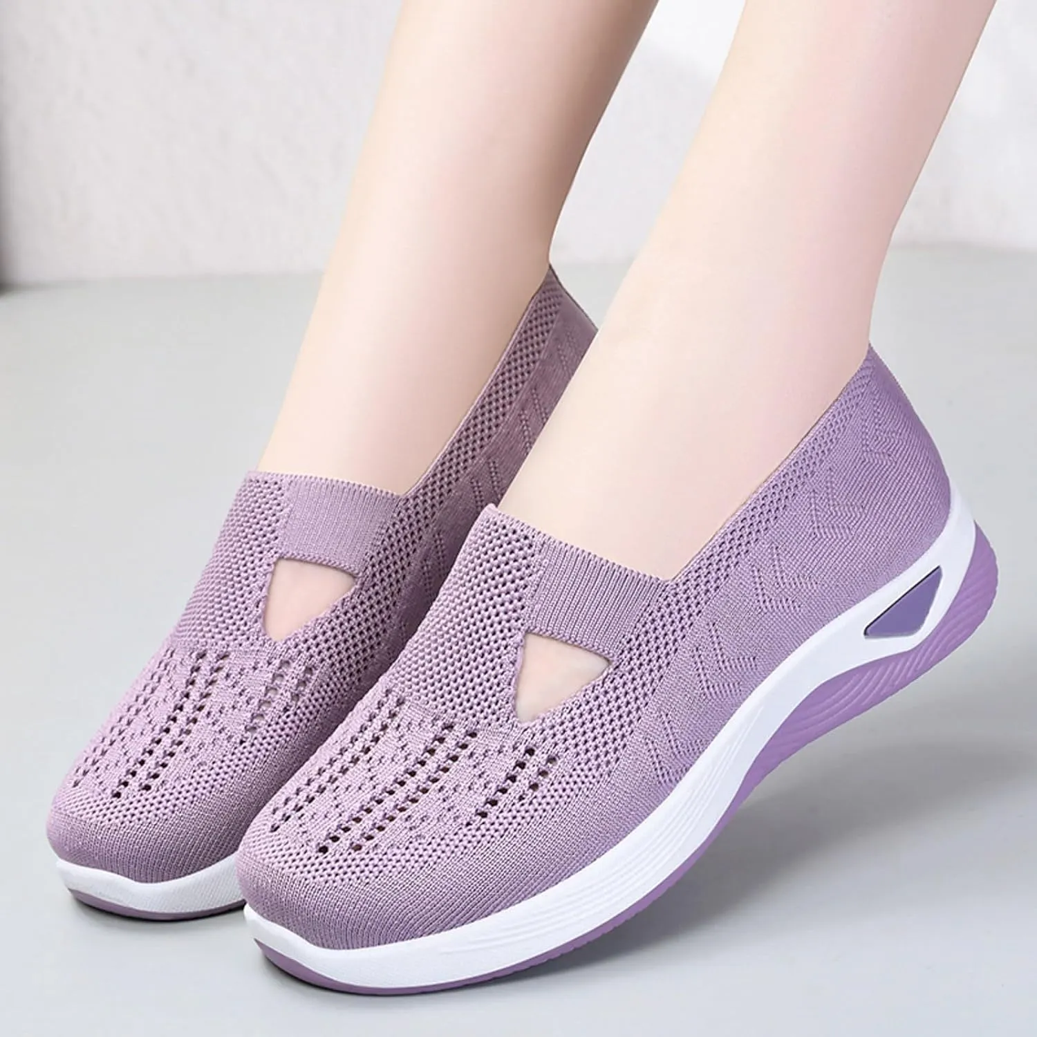 Women Comfortable Slip On Shoes Lightweight Walking Sneakers Canvas Casual Flats Non Slip Elastic Loafers