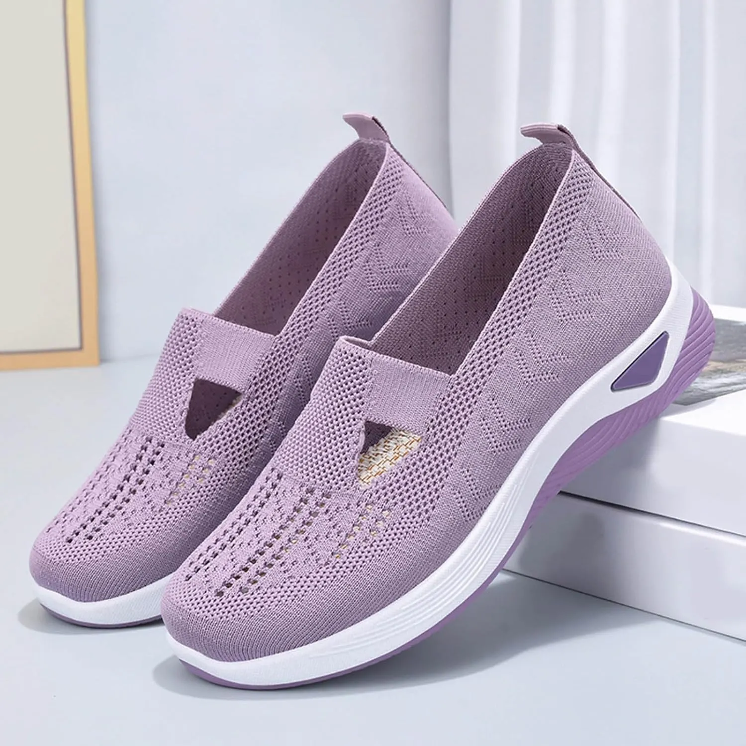 Women Comfortable Slip On Shoes Lightweight Walking Sneakers Canvas Casual Flats Non Slip Elastic Loafers