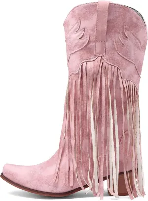 Women Mid Calf Boots Fashion Western Boots Women Fashion Western Chunky Heel Pointed Toe Tassel Fashion Women Boots