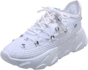 Women's Arch Support Wide Shoes Orthopedic Mesh Rhinestone Platform Wedge-Heel Hollow Lace-Up Sneakers Slip On Shoes for Women Fashion Sneakers Comfort Casual Fall Loafers