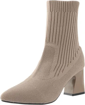 Womens Boots Fashion Knitted Elastic Socks Insulated Warm Boots for Women Thick Heels Cozy Pointed Toe Boots