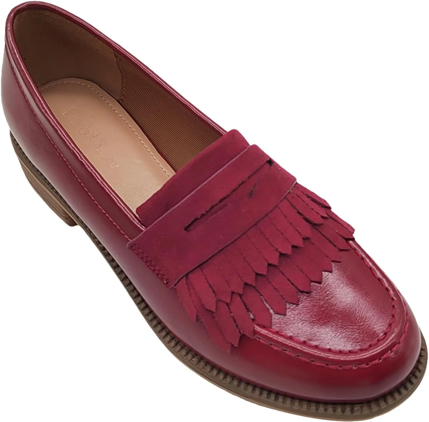 Women's British Style Tassel Penny Loafers Round Toe Slip-On Office Dress Shoes