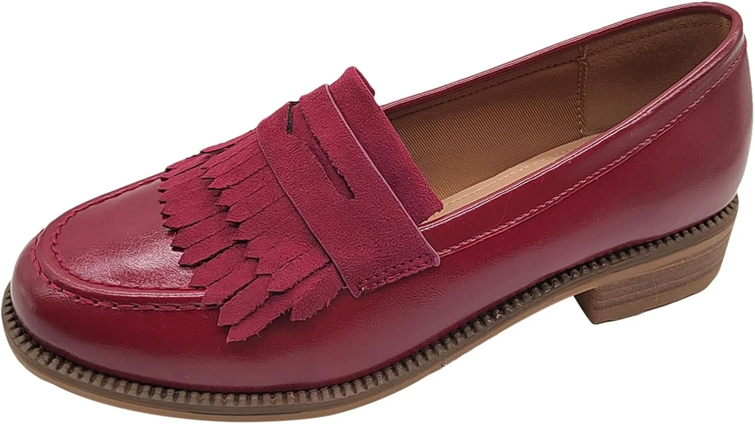Women's British Style Tassel Penny Loafers Round Toe Slip-On Office Dress Shoes