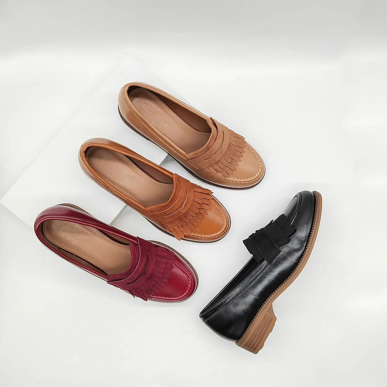 Women's British Style Tassel Penny Loafers Round Toe Slip-On Office Dress Shoes