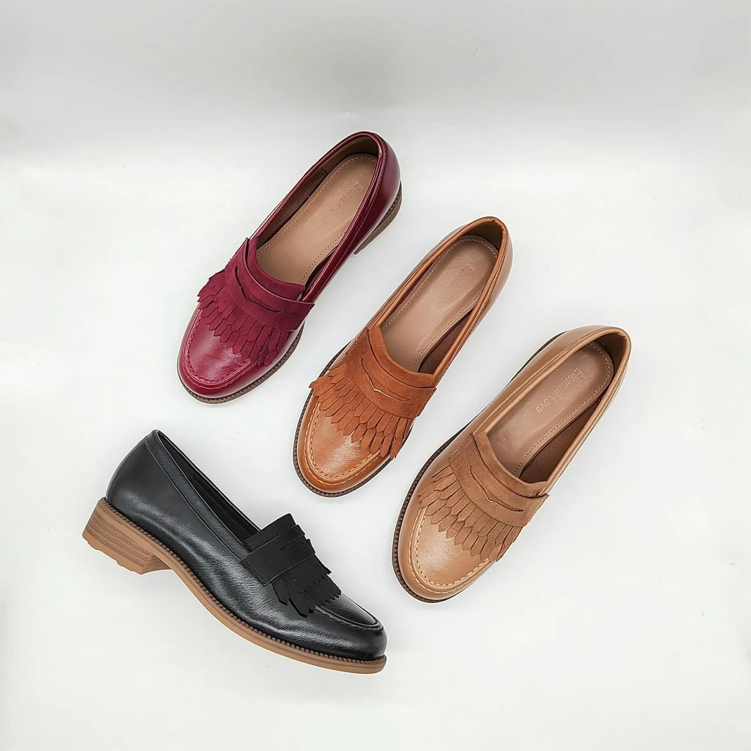Women's British Style Tassel Penny Loafers Round Toe Slip-On Office Dress Shoes
