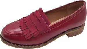 Women's British Style Tassel Penny Loafers Round Toe Slip-On Office Dress Shoes