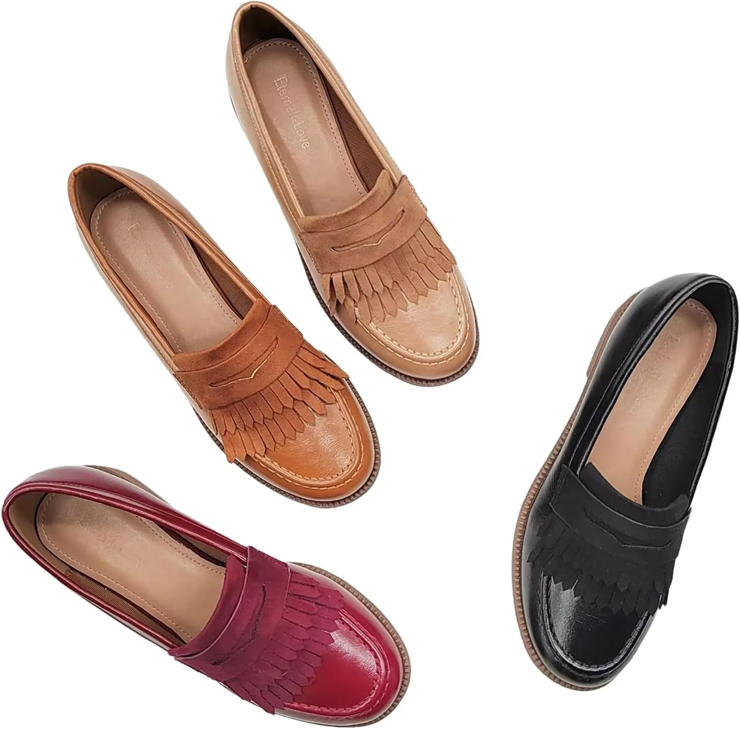 Women's British Style Tassel Penny Loafers Round Toe Slip-On Office Dress Shoes