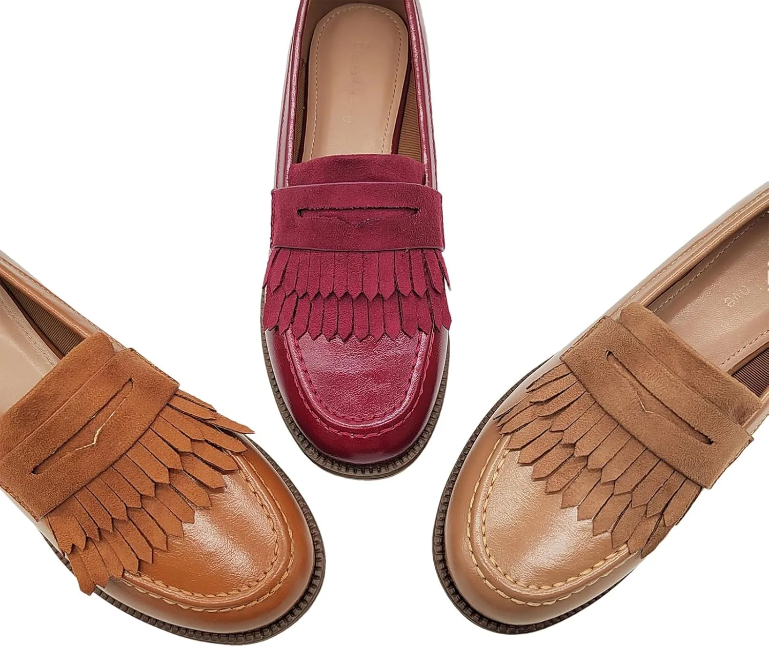Women's British Style Tassel Penny Loafers Round Toe Slip-On Office Dress Shoes