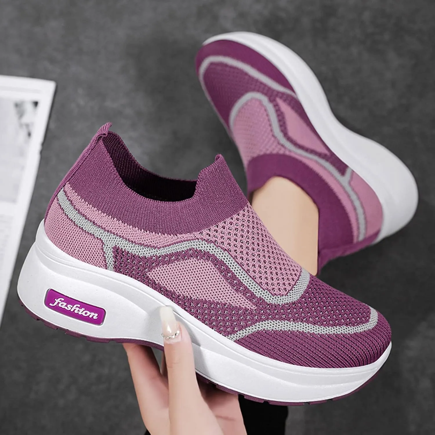 Womens Elastic Slip On Shoes Casual Comfortable Walking Sneakers Lightweight Canvas Flats Non Slip Loafers