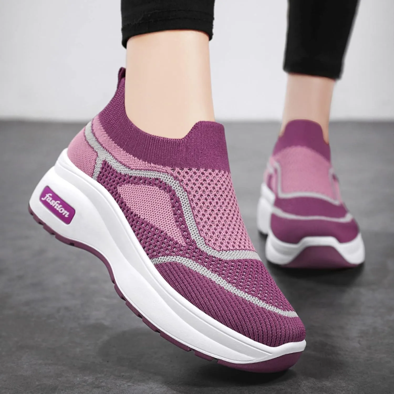 Womens Elastic Slip On Shoes Casual Comfortable Walking Sneakers Lightweight Canvas Flats Non Slip Loafers