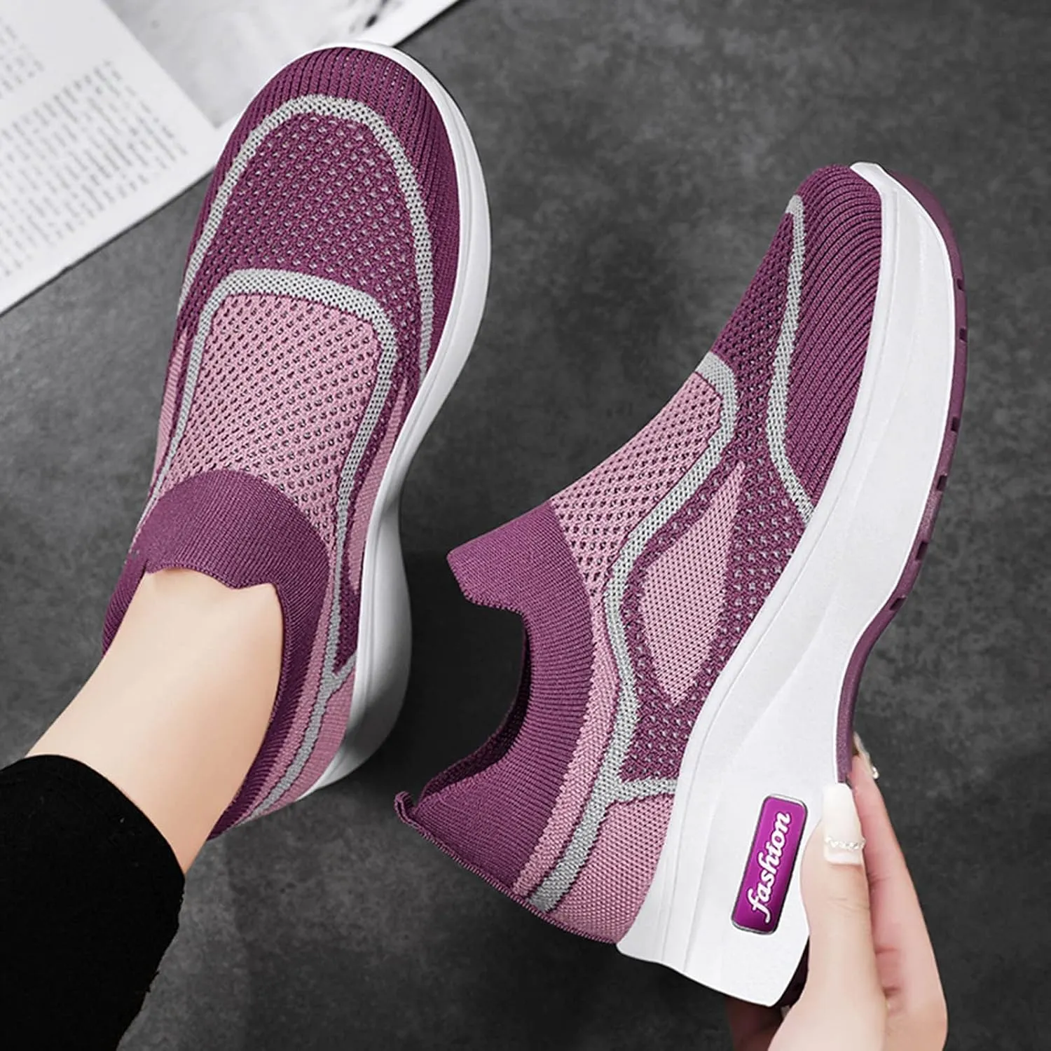 Womens Elastic Slip On Shoes Casual Comfortable Walking Sneakers Lightweight Canvas Flats Non Slip Loafers