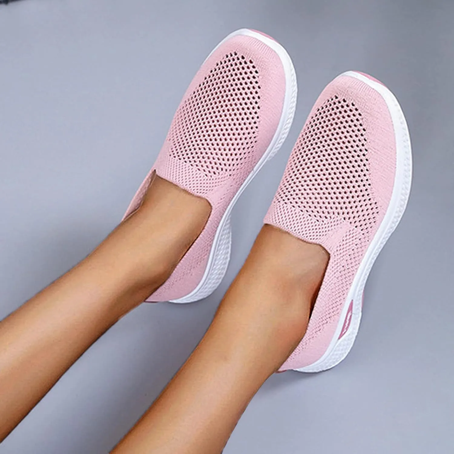 Womens Flat Slip On Sneakers Casual Walking Shoes Lightweight Canvas Comfortable Elastic Non Slip Loafers