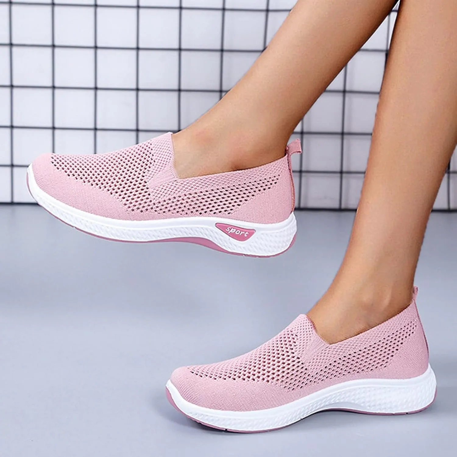 Womens Flat Slip On Sneakers Casual Walking Shoes Lightweight Canvas Comfortable Elastic Non Slip Loafers