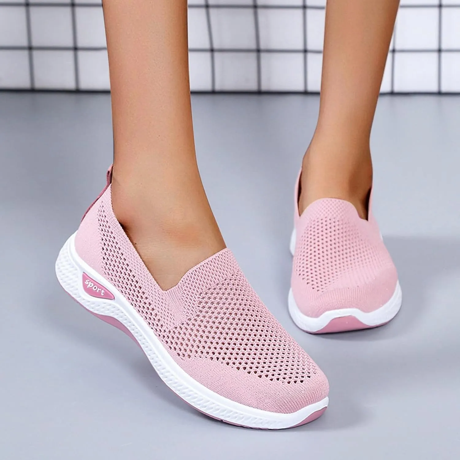 Womens Flat Slip On Sneakers Casual Walking Shoes Lightweight Canvas Comfortable Elastic Non Slip Loafers