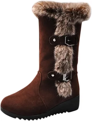 Women's Mid-Calf Boots Snow Boots Warm Waterproof Stretch Leather Non-slip Comfortable Winter Boot Winter Platform Boots