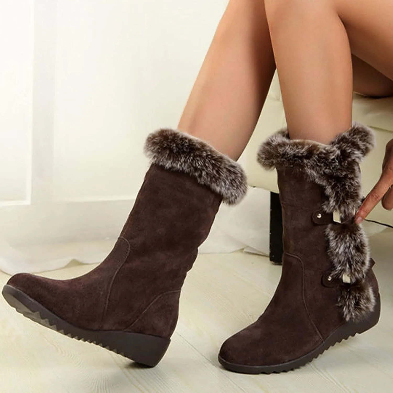 Women's Mid-Calf Boots Snow Boots Warm Waterproof Stretch Leather Non-slip Comfortable Winter Boot Winter Platform Boots