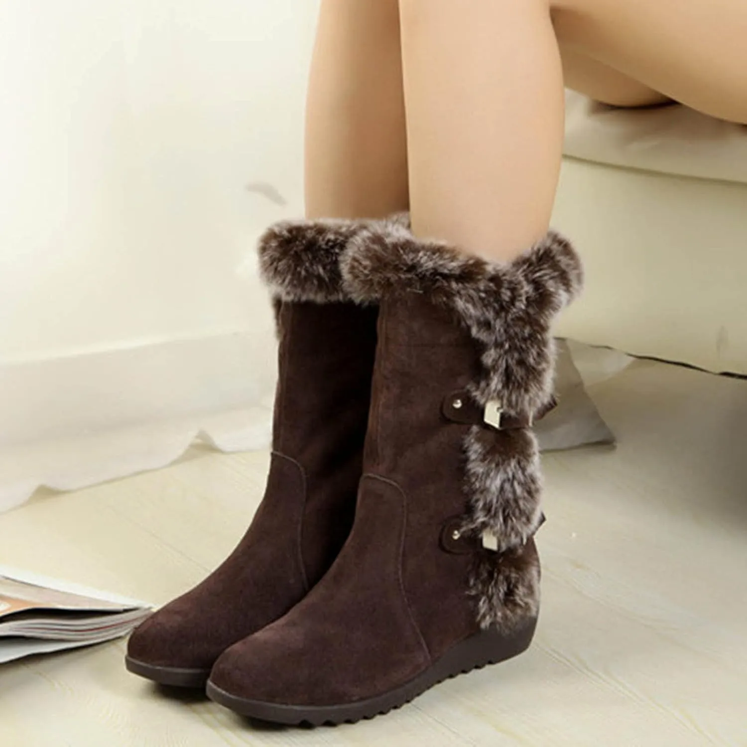 Women's Mid-Calf Boots Snow Boots Warm Waterproof Stretch Leather Non-slip Comfortable Winter Boot Winter Platform Boots