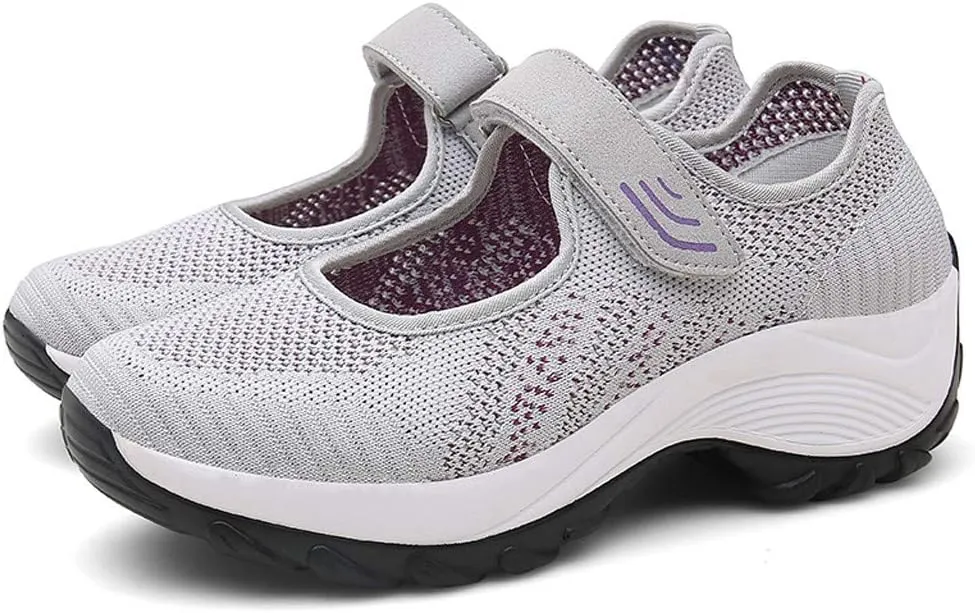 Womens Platform Sneakers Breathable Tennis Shoes Arch Support Fitness Shoes Ankle Paste Fashion Lightweight Running Shoes Hiking Footwear Casual Gym Sports Slip-Ons