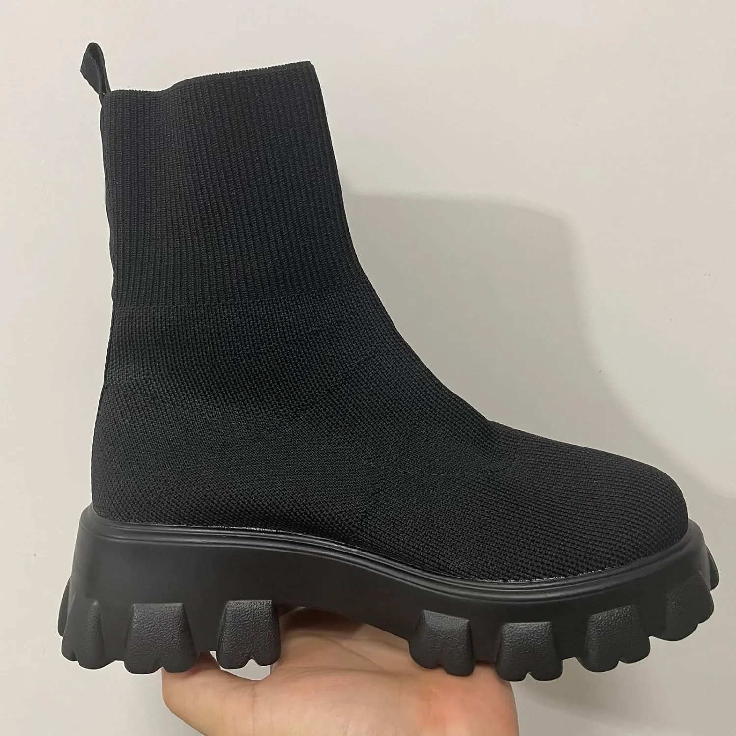 Womens Platform Sock Ankle Boots,Women's Platform Lug Sole Ankle Boots Chunky Heel,Elastic Knit Slip On Booties Shoes