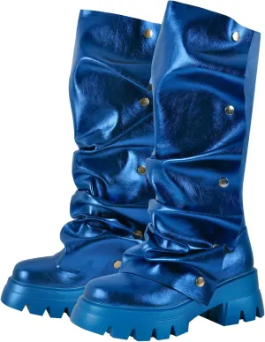 Women's Pull On Mid Calf Boots Platform Slouchy Block Heels