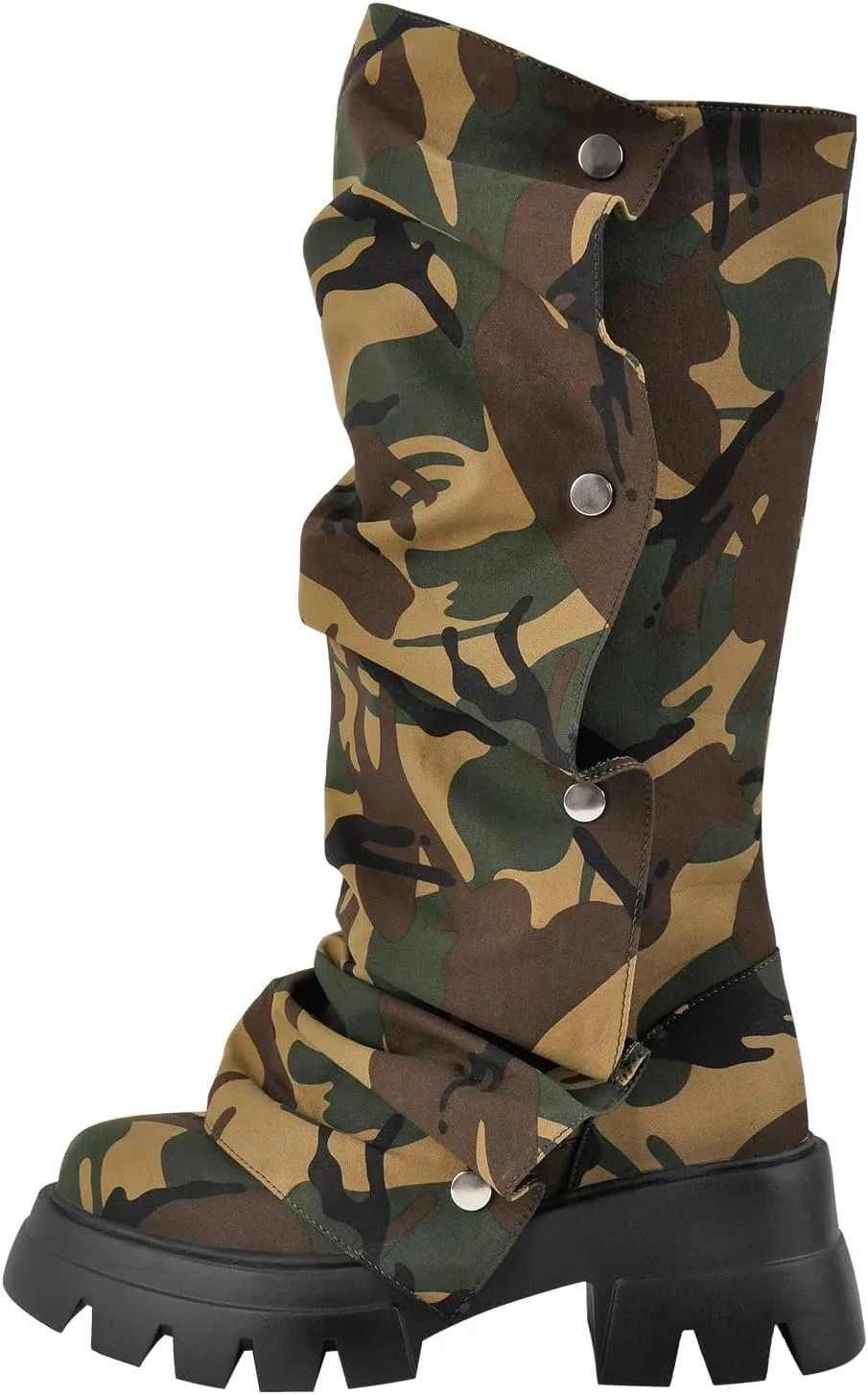Women's Pull On Mid Calf Boots Platform Slouchy Block Heels