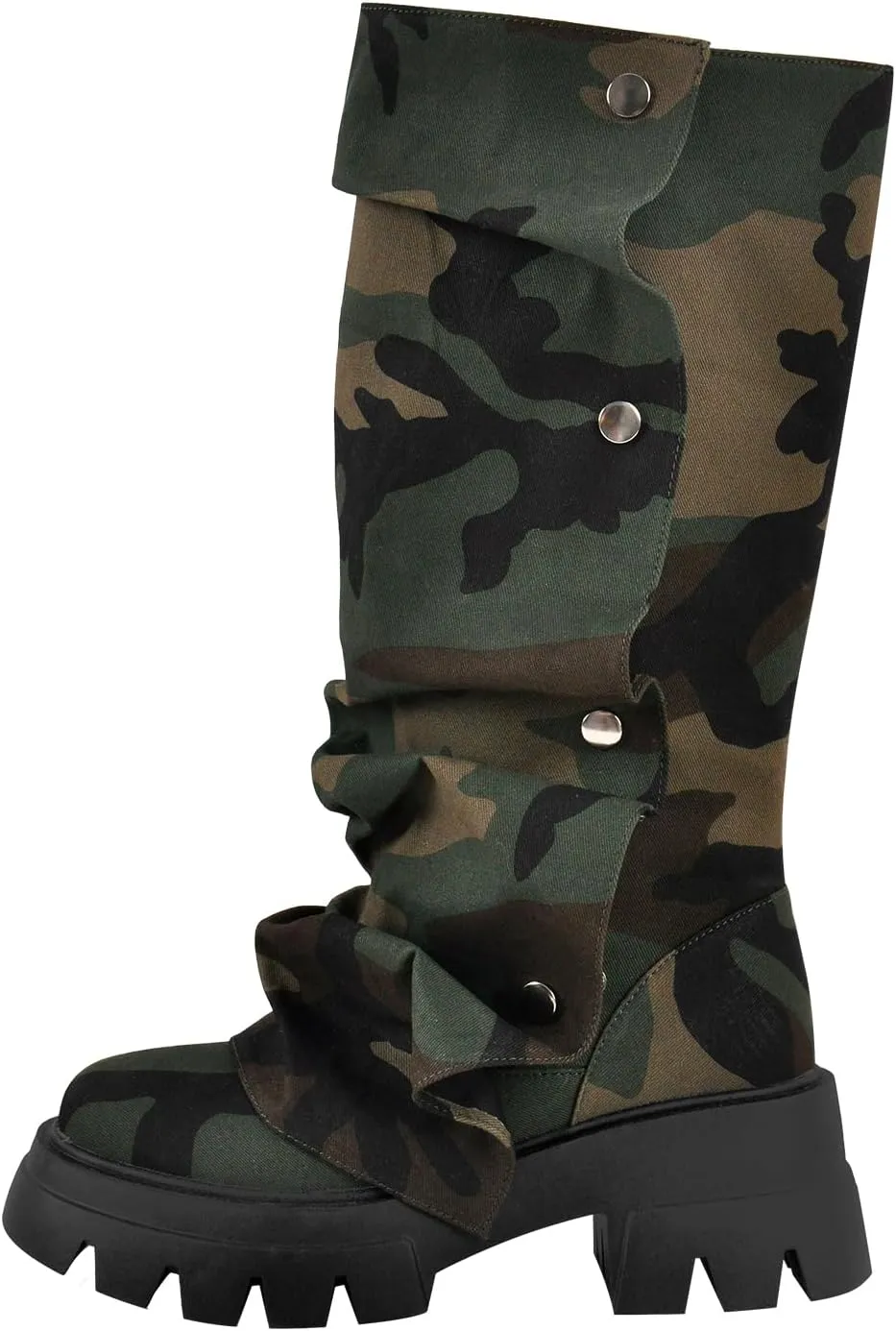 Women's Pull On Mid Calf Boots Platform Slouchy Block Heels