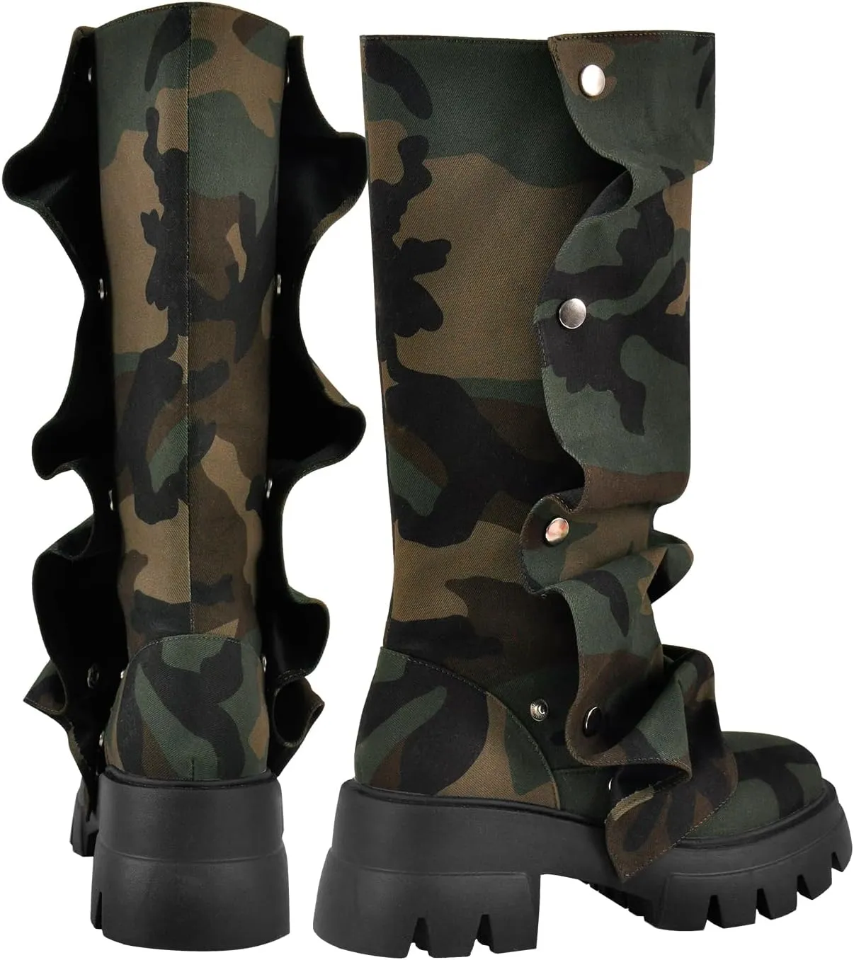 Women's Pull On Mid Calf Boots Platform Slouchy Block Heels