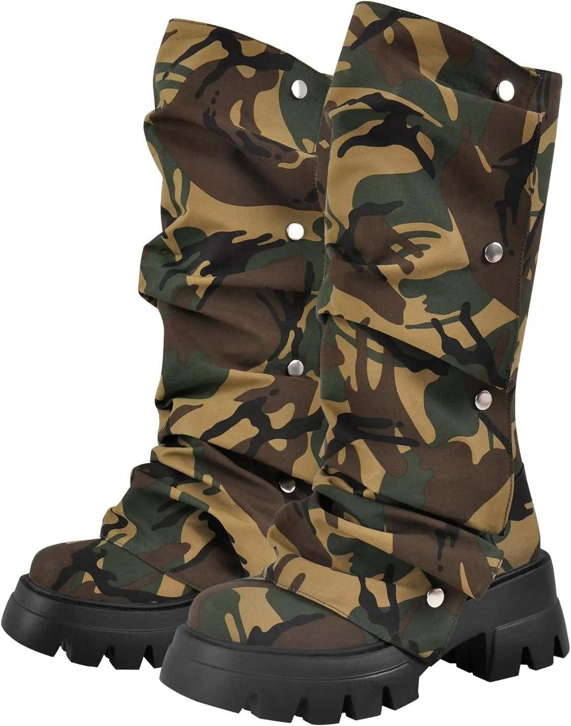 Women's Pull On Mid Calf Boots Platform Slouchy Block Heels