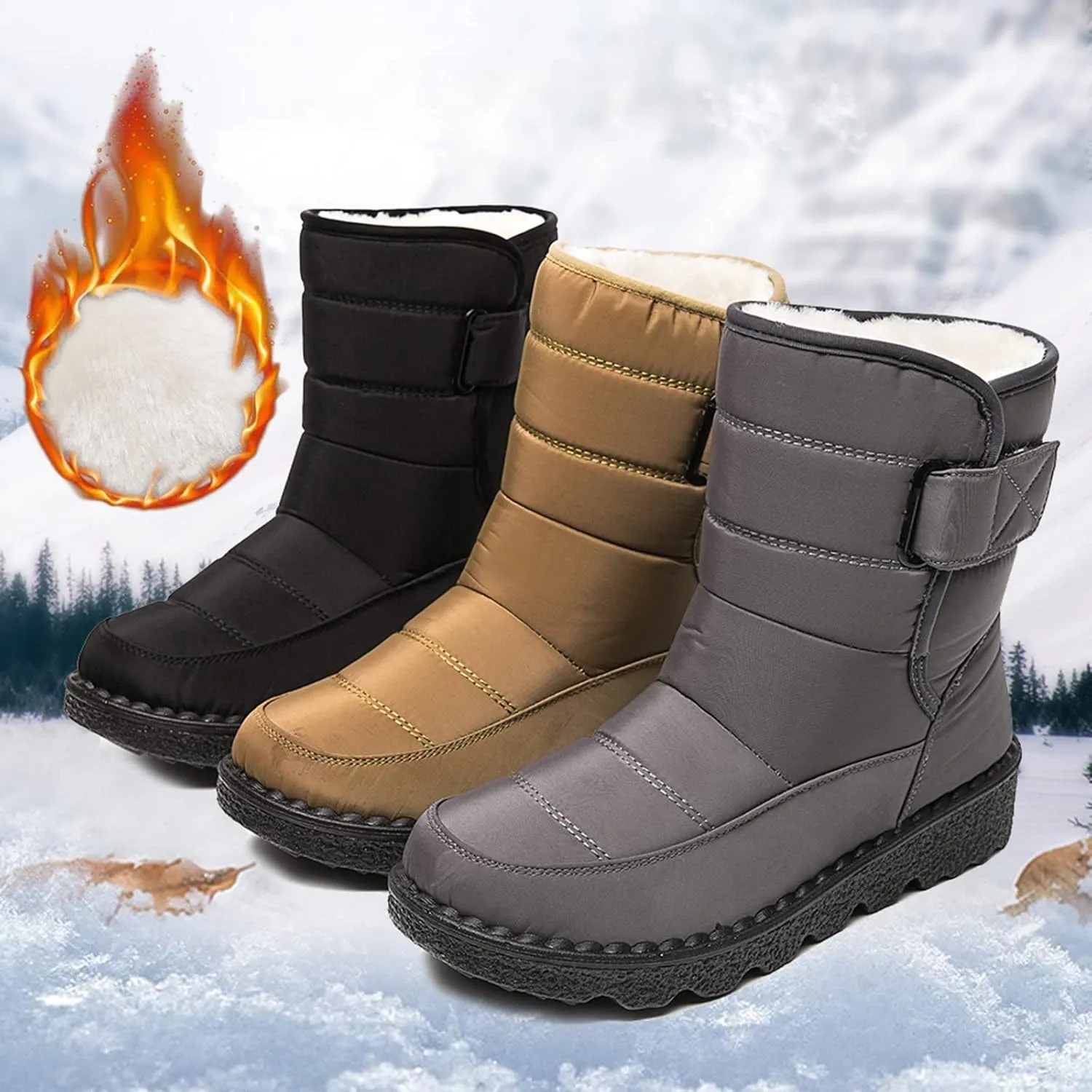 Womens Snow Boots Warm Fur Lined Winter Boots Waterproof Non Slip Ankle Boot Comfortable Walking Shoes for Women