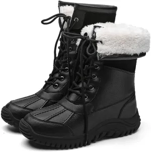 Women's Waterproof Snow Boot Faux Fur Insulated Non-Slip Mid-Calf Boots Lace Up Outdoor Hiking Booties