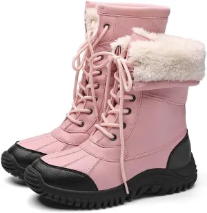 Women's Waterproof Snow Boot Faux Fur Insulated Non-Slip Mid-Calf Boots Lace Up Outdoor Hiking Booties