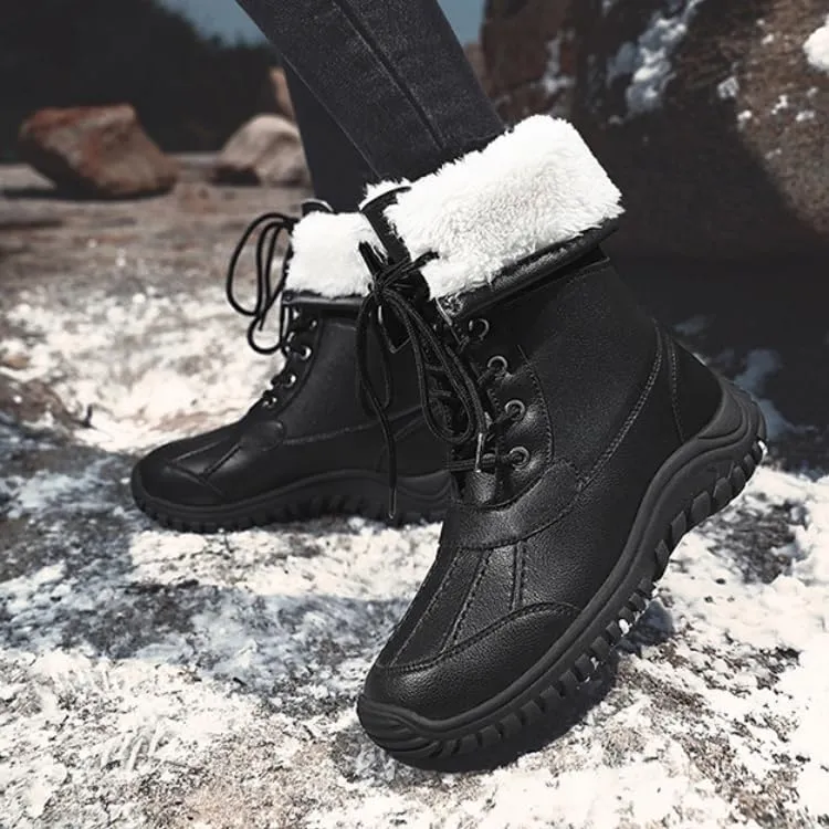 Women's Waterproof Snow Boot Faux Fur Insulated Non-Slip Mid-Calf Boots Lace Up Outdoor Hiking Booties