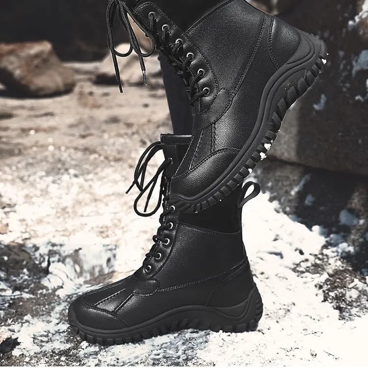 Women's Waterproof Snow Boot Faux Fur Insulated Non-Slip Mid-Calf Boots Lace Up Outdoor Hiking Booties